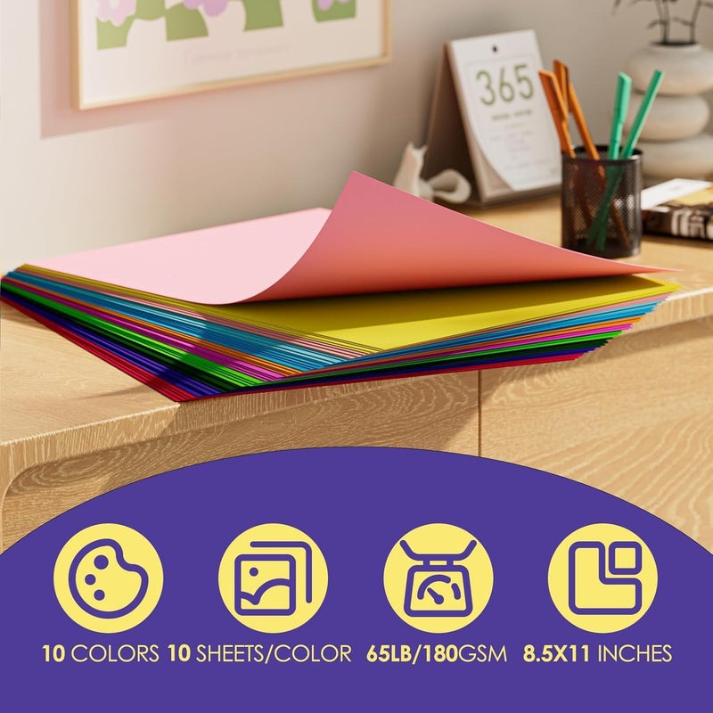 CREGEAR 100 Sheets Colored Cardstock Printer Paper 8.5 x 11, 10 Assorted Colors Card Stock, 180gsm/65lb Multicolor A4 Colorful Construction Paper for Crafting, Christmas DIY Card Making, Scrapbooking - Image 5